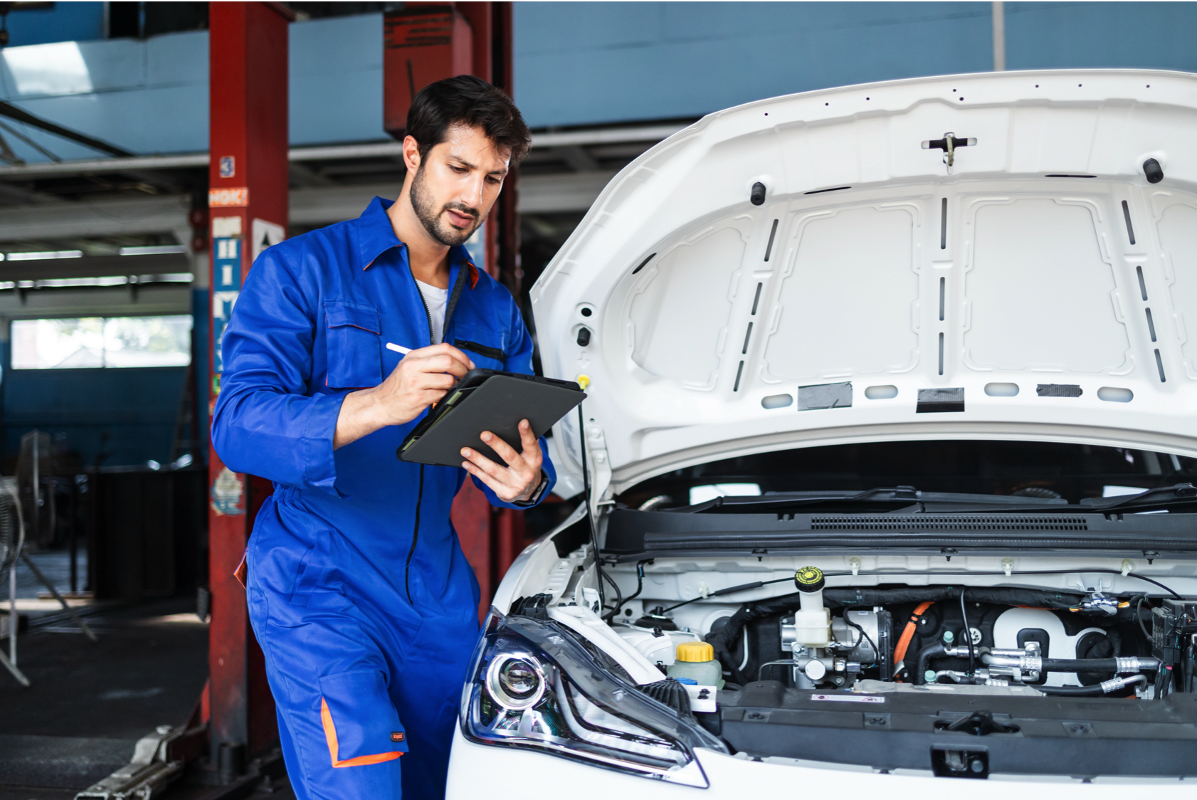 Vehicle being checked in a workshop